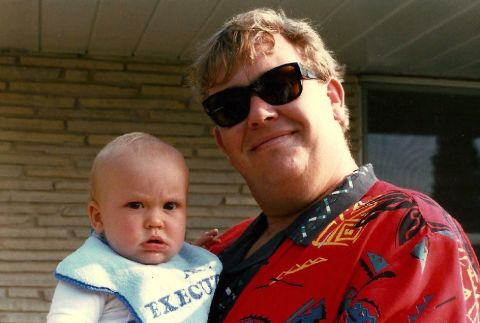 Christopher Candy as a baby with his late father John Candy.
